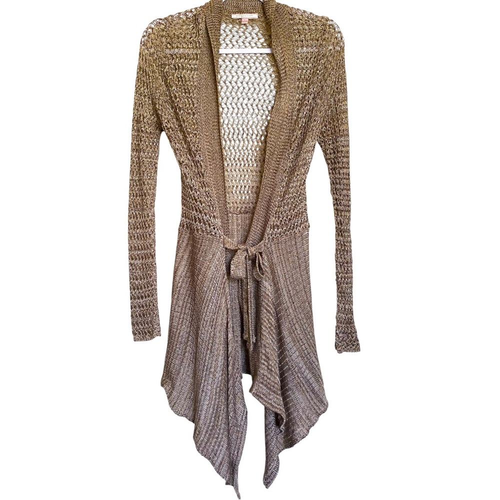 Romeo & Juliet Open Knit Stretch Front Tie Asymmetrical Hem